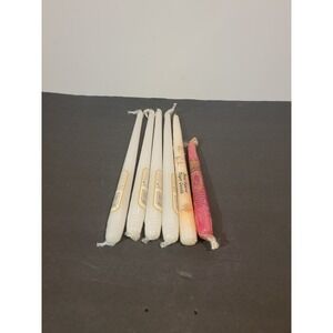 Vintage Candle-lite Taper Candles White & Pink 12in Hand Dipped Smokeless Newled